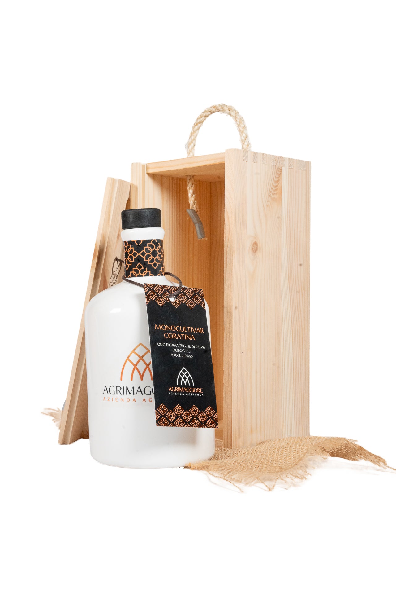 L'Olio Extravergine di Oliva Coratina in Bottiglia di Terracotta da 500ml in cofanetto di legno