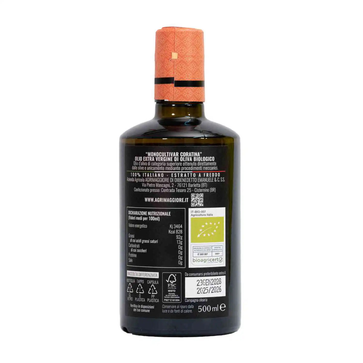 Coratina Organic Extra Virgin Olive Oil - 500ML, 250ML and 100ML Bottles