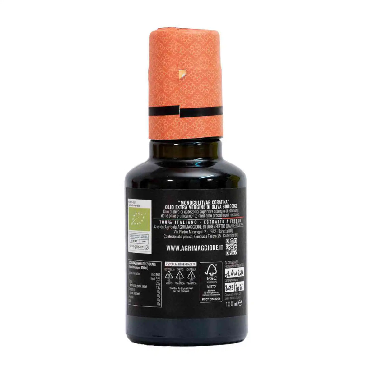 Olio Extravergine di Oliva Biologico Coratina - Bottiglie da 500ML, 250ML e 100ML