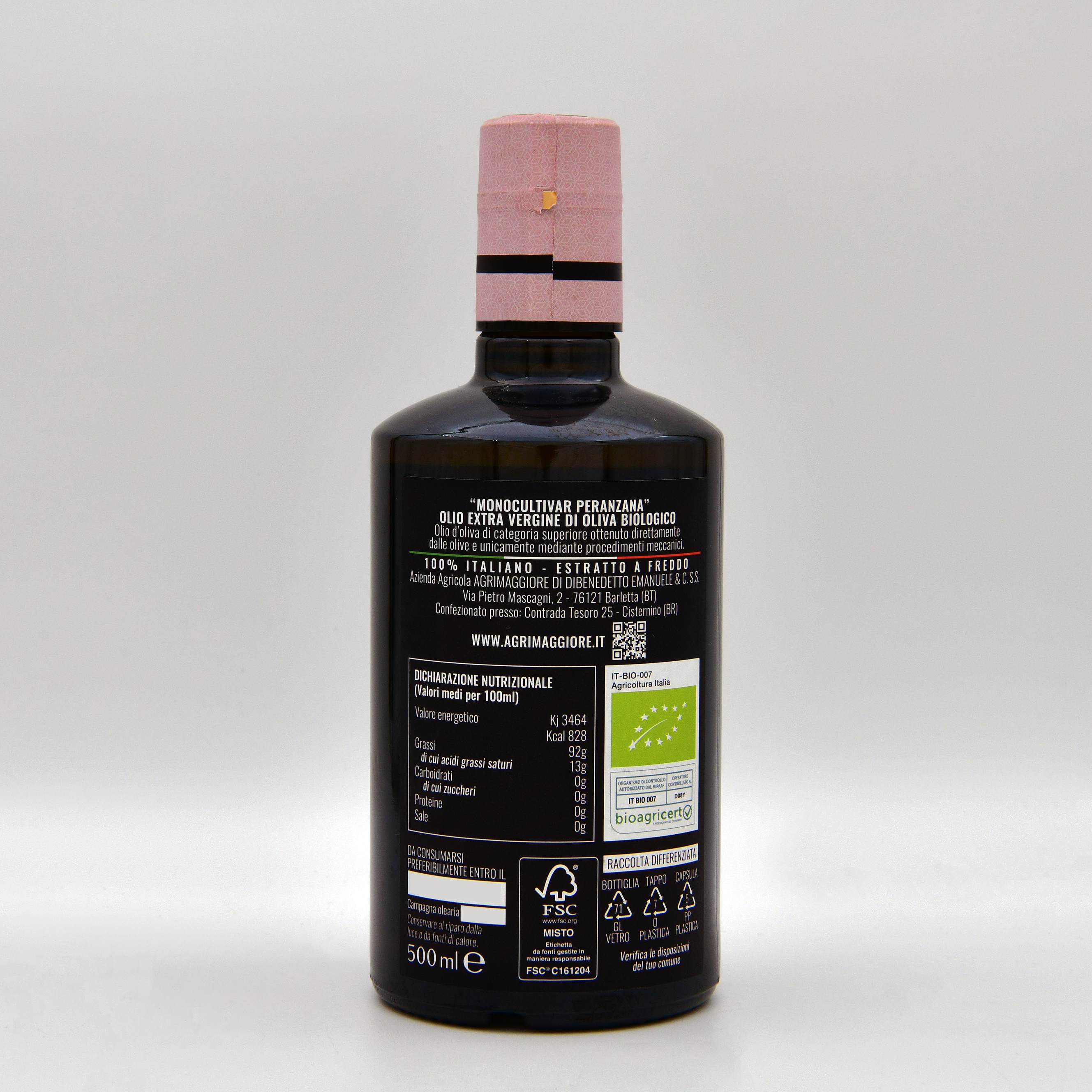 Olio Extravergine Bio in Bottiglia Peranzana 500ML